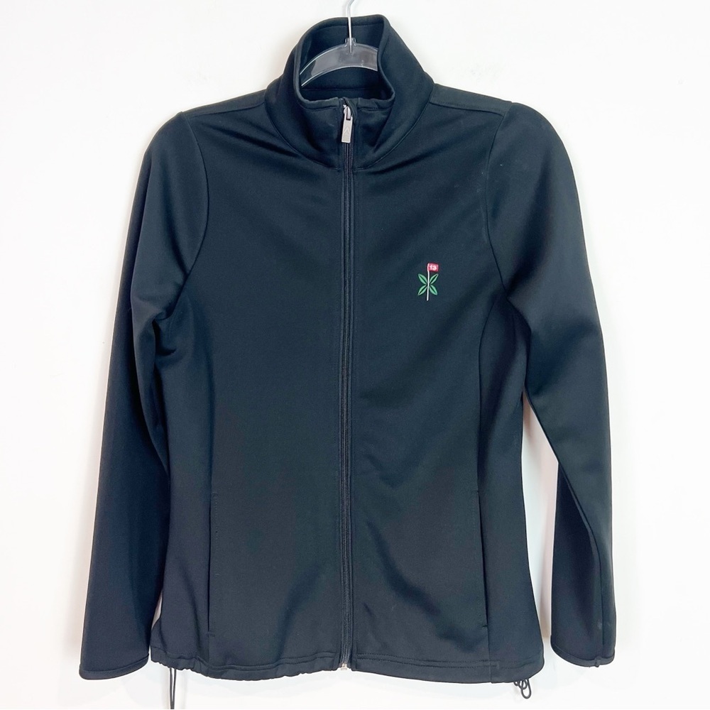 ANTIQUA BLACK FULL ZIP TRACK GOLF JACKET WITH EMBROIDERED 13 WOMENS SMALL